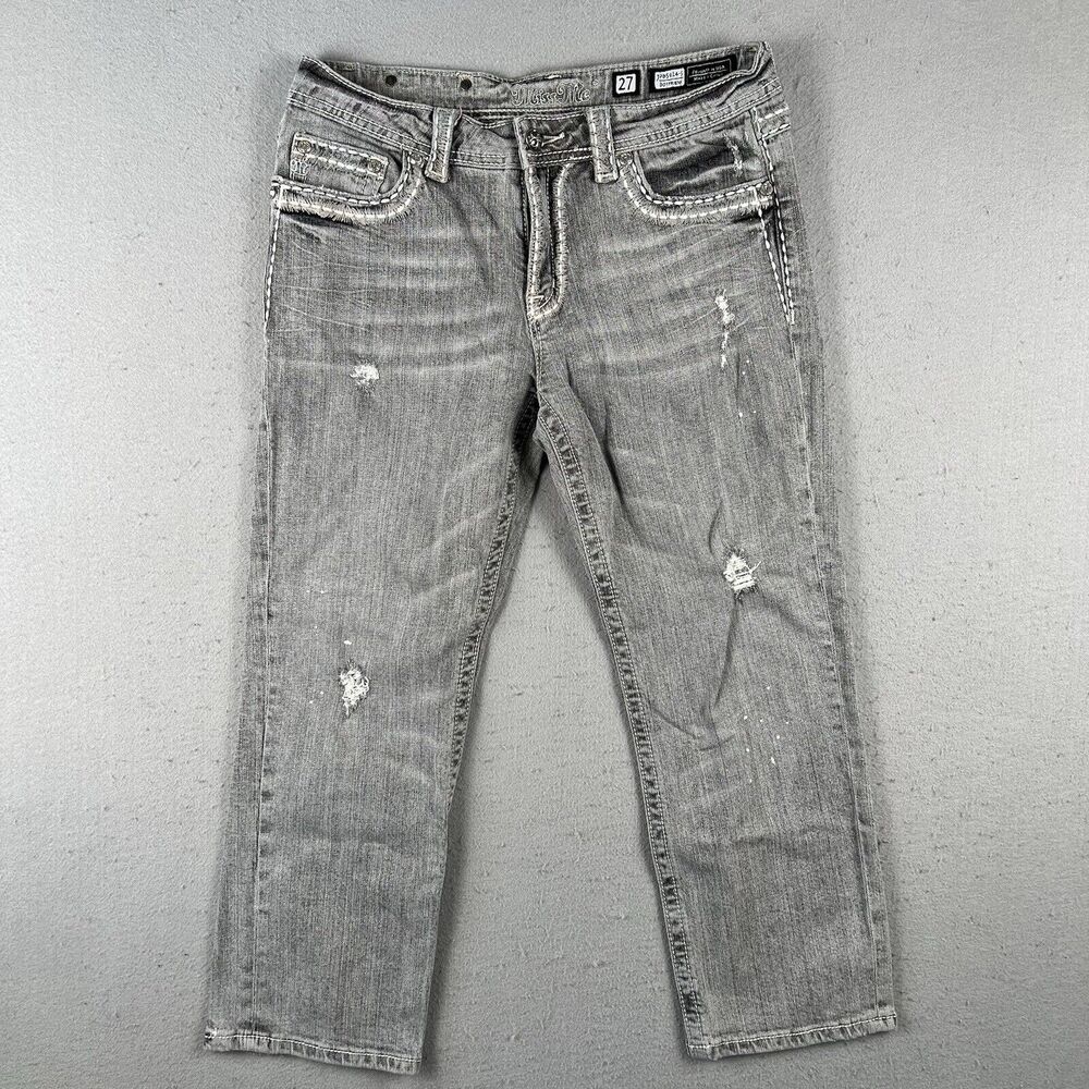Miss Me Boyfriend Jeans‎ Women’s 27 Gray Distressed Mid Rise Straight Leg